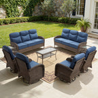 Bellefurn Luxury Patio Furniture Sets with 6-Inch Thick Cushions,High Back Wicker Swivel Rocker Patio Chairs,Outdoor Couch and Ottomans,All-Weather Conversation Set for Porch Deck Yard Pool