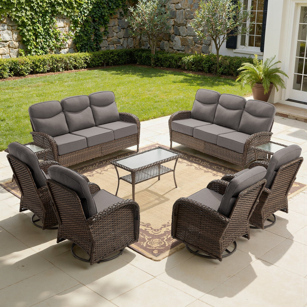 Bellefurn Luxury Patio Furniture Sets with 6-Inch Thick Cushions,High Back Wicker Swivel Rocker Patio Chairs,Outdoor Couch and Ottomans,All-Weather Conversation Set for Porch Deck Yard Pool