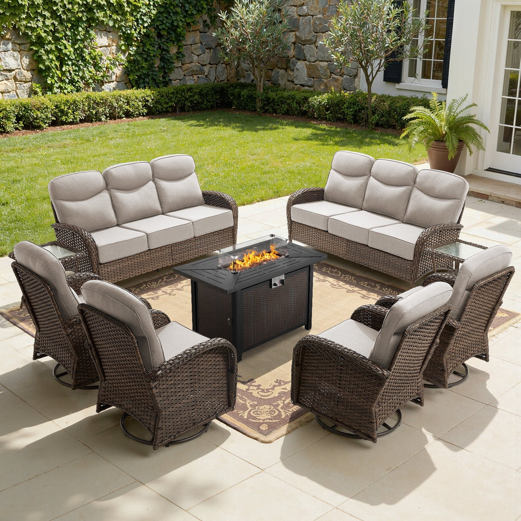 Bellefurn Luxury Patio Furniture Sets with 6-Inch Thick Cushions,High Back Wicker Swivel Rocker Patio Chairs,Outdoor Couch and Ottomans,All-Weather Conversation Set for Porch Deck Yard Pool
