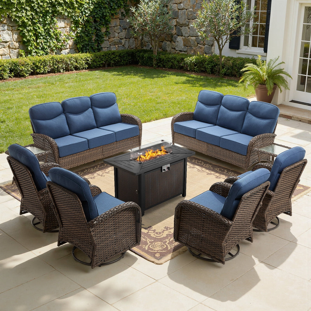 Bellefurn Luxury Patio Furniture Sets with 6-Inch Thick Cushions,High Back Wicker Swivel Rocker Patio Chairs,Outdoor Couch and Ottomans,All-Weather Conversation Set for Porch Deck Yard Pool