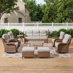 Bellefurn Luxury 6 Pieces Outdoor Patio Furniture Set with Swivel Rocker Chairs 6-inch Extra Thick Cushions,Sofa Coffee Table,Wicker Conversation Sets for Porch Deck Backyard Poolside