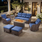 Luxury High Back Outdoor Furniture Set with 6 inch Thick Cushion,Patio Furniture Set with Swivel Rocker Chair,Sofa and Coffee Table,5 PCS Wicker Conversation Set for Yard,Deck,Poolside