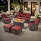 Luxury High Back Outdoor Furniture Set with 6 inch Thick Cushion,Patio Furniture Set with Swivel Rocker Chair,Sofa and Coffee Table,5 PCS Wicker Conversation Set for Yard,Deck,Poolside