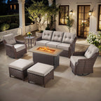 Luxury High Back Outdoor Furniture Set with 6 inch Thick Cushion,Patio Furniture Set with Swivel Rocker Chair,Sofa and Coffee Table,5 PCS Wicker Conversation Set for Yard,Deck,Poolside