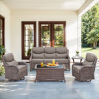 Bellefurn Luxury 6 Pieces Outdoor Patio Furniture Set with Swivel Rocker Chairs 6-inch Extra Thick Cushions,Sofa Coffee Table,Wicker Conversation Sets for Porch Deck Backyard Poolside