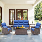 Bellefurn Luxury 6 Pieces Outdoor Patio Furniture Set with Swivel Rocker Chairs 6-inch Extra Thick Cushions,Sofa Coffee Table,Wicker Conversation Sets for Porch Deck Backyard Poolside