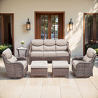 Bellefurn Luxury 6 Pieces Outdoor Patio Furniture Set with Swivel Rocker Chairs 6-inch Extra Thick Cushions,Sofa Coffee Table,Wicker Conversation Sets for Porch Deck Backyard Poolside