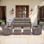 Bellefurn Luxury Outdoor Patio Furniture Sets Outdoor Conversation Sets with Swivel Rocker Patio Chairs with 6" Thick Cushion,Sofa and Glass Coffee Table for Porch Deck Backyard Poolside