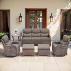 Bellefurn Luxury 6 Pieces Outdoor Patio Furniture Set with Swivel Rocker Chairs 6-inch Extra Thick Cushions,Sofa Coffee Table,Wicker Conversation Sets for Porch Deck Backyard Poolside