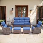 Bellefurn Luxury 6 Pieces Outdoor Patio Furniture Set with Swivel Rocker Chairs 6-inch Extra Thick Cushions,Sofa Coffee Table,Wicker Conversation Sets for Porch Deck Backyard Poolside