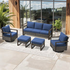 Bellefurn Luxury Patio Furniture Sets with 41” Propane Fire Pit Table,Rattan Outdoor Deep Seating Conversation Set with Swivel Glider Patio Chair,Rattan Sofa&Ottomans for Porch Backyard