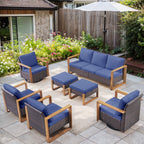Bellefurn Luxury Patio Furniture Sets with 41” Propane Fire Pit Table,Rattan Outdoor Deep Seating Conversation Set with Swivel Glider Patio Chair,Rattan Sofa&Ottomans for Porch Backyard