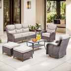 Bellefurn Luxury Outdoor Patio Furniture Sets Outdoor Conversation Sets with Swivel Rocker Patio Chairs with 6" Thick Cushion,Sofa and Glass Coffee Table for Porch Deck Backyard Poolside