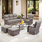Bellefurn Luxury Outdoor Patio Furniture Sets Outdoor Conversation Sets with Swivel Rocker Patio Chairs with 6" Thick Cushion,Sofa and Glass Coffee Table for Porch Deck Backyard Poolside