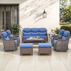 Bellefurn Luxury 6 Pieces Outdoor Patio Furniture Set with Swivel Rocker Chairs 6-inch Extra Thick Cushions,Sofa Coffee Table,Wicker Conversation Sets for Porch Deck Backyard Poolside