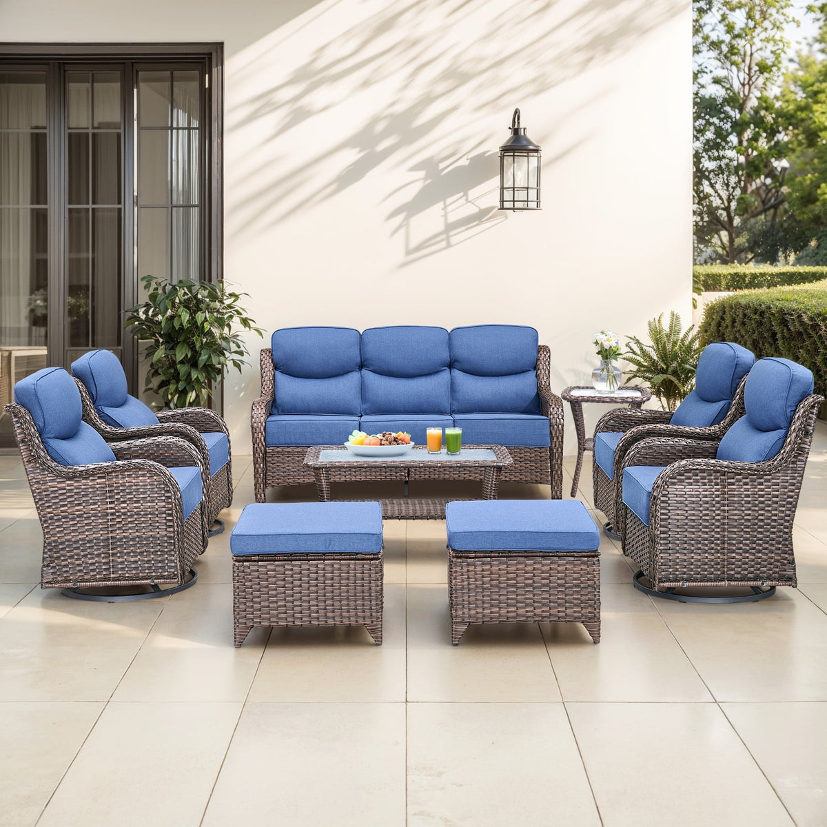 Bellefurn Luxury 6 Pieces Outdoor Patio Furniture Set with Swivel Rocker Chairs 6-inch Extra Thick Cushions,Sofa Coffee Table,Wicker Conversation Sets for Porch Deck Backyard Poolside