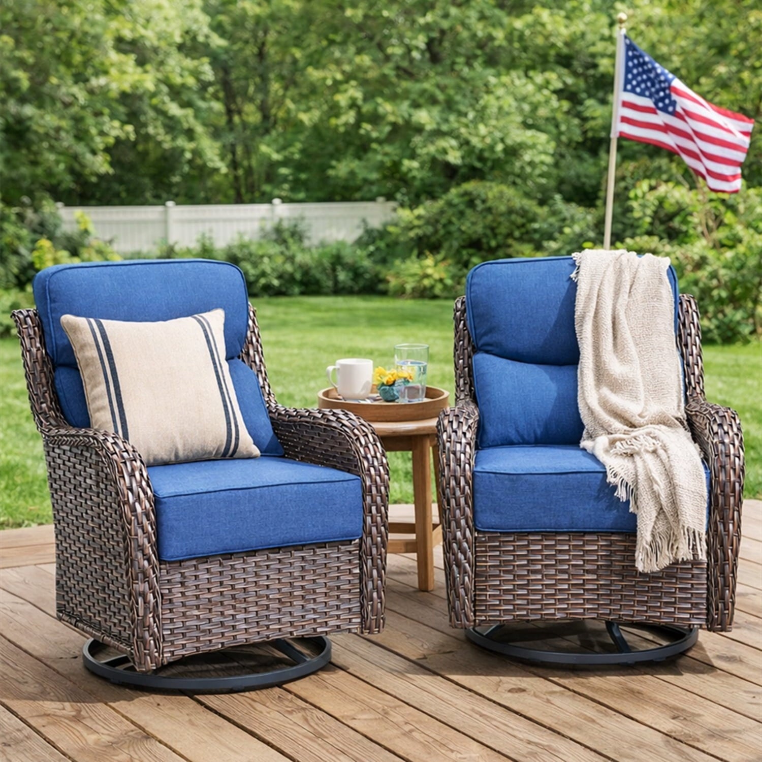 Bellefurn Outdoor Swivel Rocker Patio Chairs with Side Table,Patio Swivel Chairs Set of 2 Wicker Patio Chairs Patio Furniture Set for Porch Balcony Garden Deck Yard