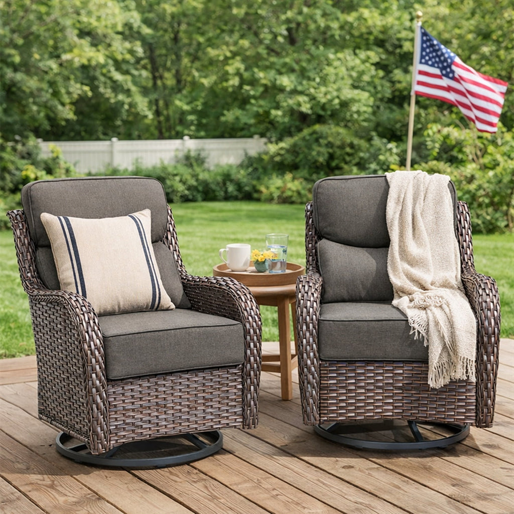 Bellefurn Outdoor Swivel Rocker Patio Chairs with Side Table,Patio Swivel Chairs Set of 2 Wicker Patio Chairs Patio Furniture Set for Porch Balcony Garden Deck Yard