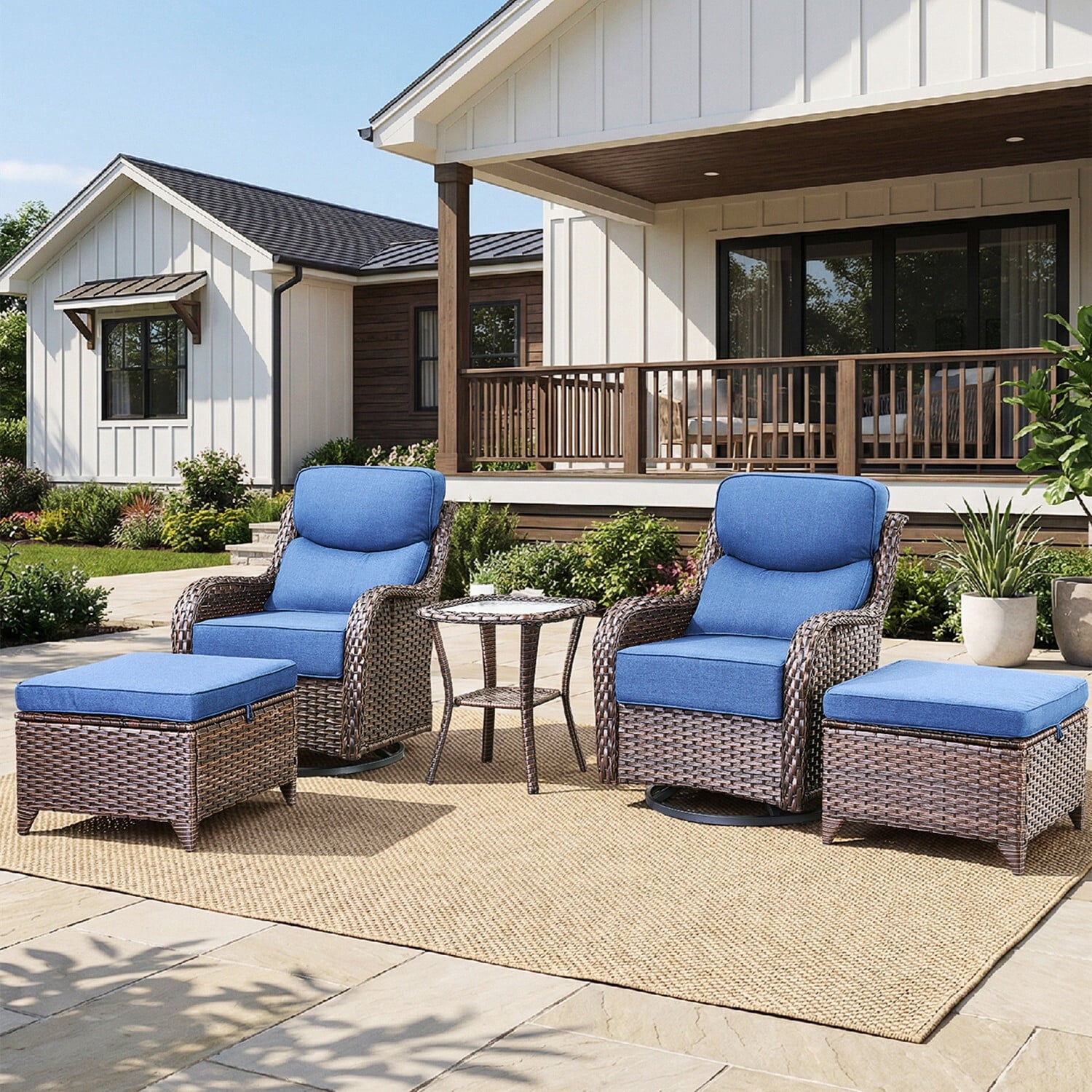 Bellefurn Outdoor Swivel Rocker Patio Chairs with Side Table,Patio Swivel Chairs Set of 2 Wicker Patio Chairs Patio Furniture Set for Porch Balcony Garden Deck Yard