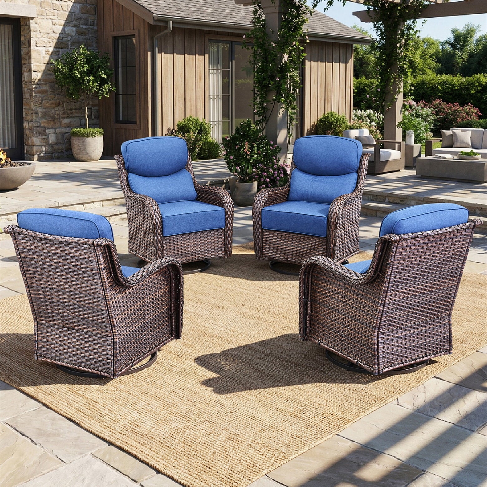 Bellefurn Outdoor Swivel Rocker Patio Chairs with Side Table,Patio Swivel Chairs Set of 2 Wicker Patio Chairs Patio Furniture Set for Porch Balcony Garden Deck Yard