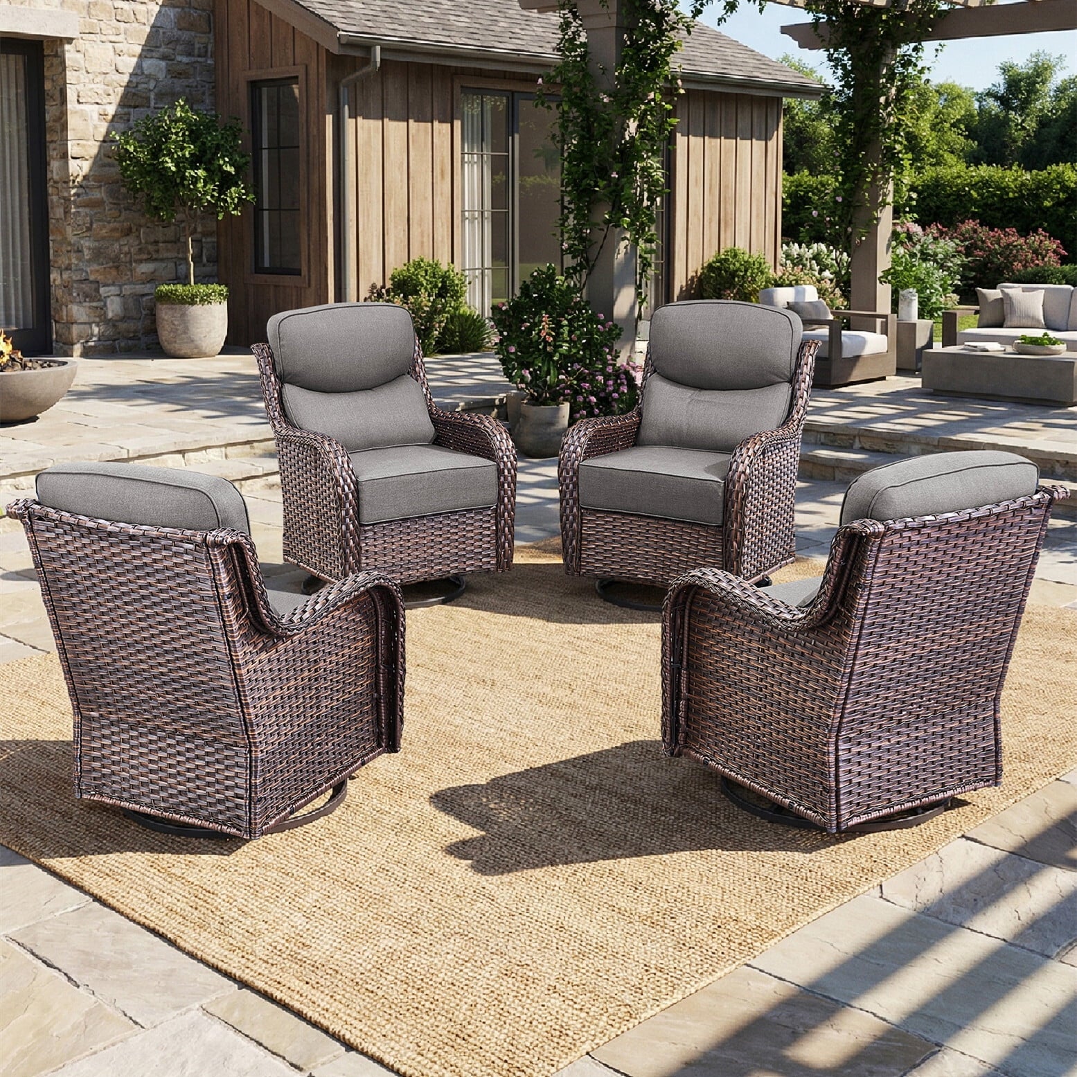 Bellefurn Outdoor Swivel Rocker Patio Chairs with Side Table,Patio Swivel Chairs Set of 2 Wicker Patio Chairs Patio Furniture Set for Porch Balcony Garden Deck Yard
