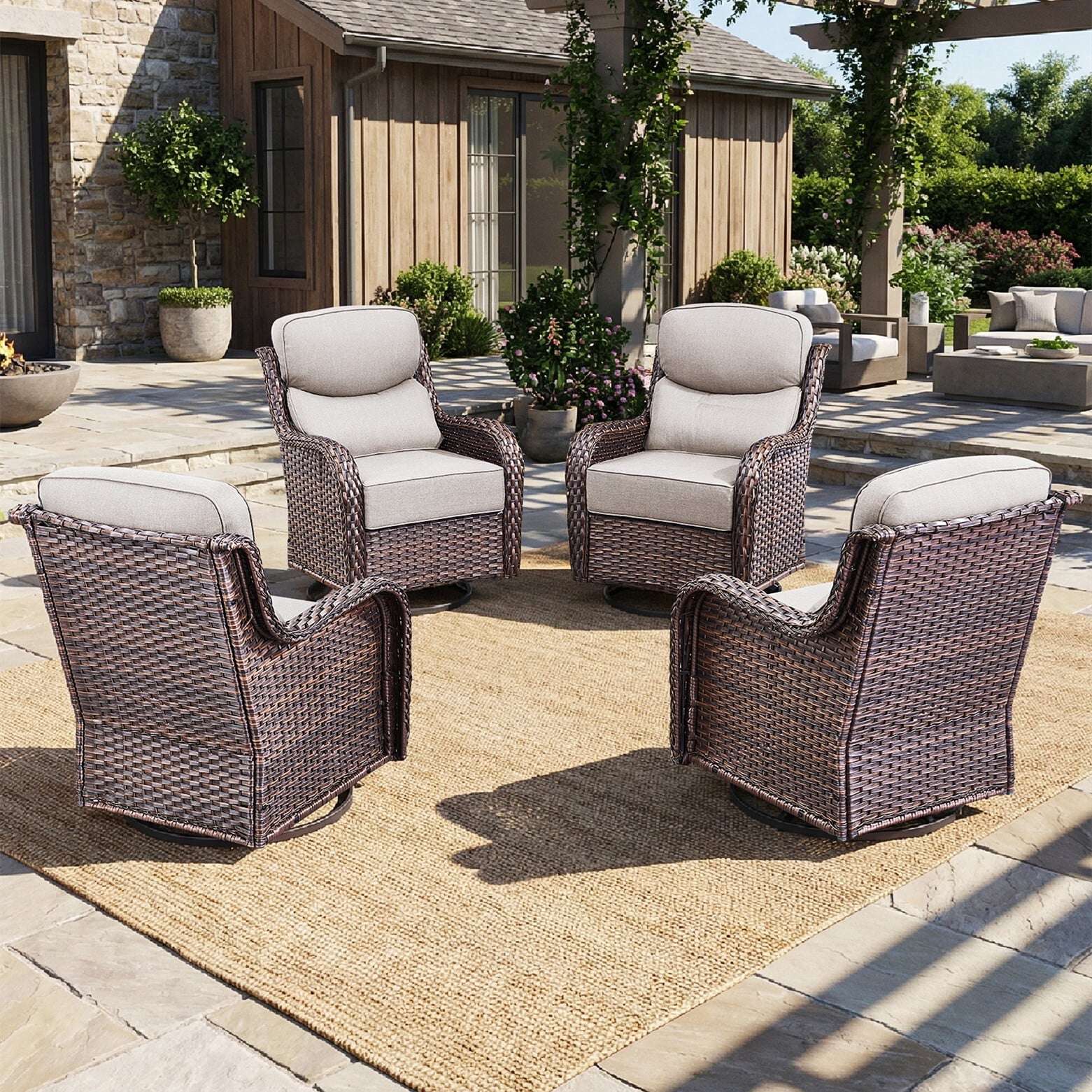 Bellefurn Outdoor Swivel Rocker Patio Chairs with Side Table,Patio Swivel Chairs Set of 2 Wicker Patio Chairs Patio Furniture Set for Porch Balcony Garden Deck Yard