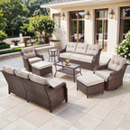 Luxury High Back Outdoor Furniture Set with 6 inch Thick Cushion,Patio Furniture Set with Swivel Rocker Chair,Sofa and Coffee Table,5 PCS Wicker Conversation Set for Yard,Deck,Poolside