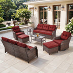 Luxury High Back Outdoor Furniture Set with 6 inch Thick Cushion,Patio Furniture Set with Swivel Rocker Chair,Sofa and Coffee Table,5 PCS Wicker Conversation Set for Yard,Deck,Poolside