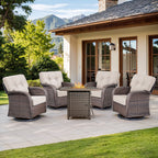 Luxury 6 Piece Outdoor Patio Wicker Furniture Sets with Swivel Rocker Patio Chairs,Sofa and Ottomans,High Back Outdoor Conversation Set for Porch Balcony Deck