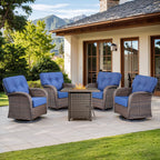Luxury 6 Piece Outdoor Patio Wicker Furniture Sets with Swivel Rocker Patio Chairs,Sofa and Ottomans,High Back Outdoor Conversation Set for Porch Balcony Deck