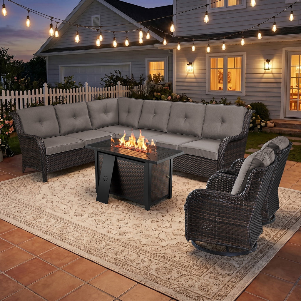 Bellefurn Outdoor Patio Furniture Set,Wicker Sectional Sofa Set with Coffee Table, L-Shaped All Weather Rattan Conversation Set for Backyard,Porch,Deck and Garden