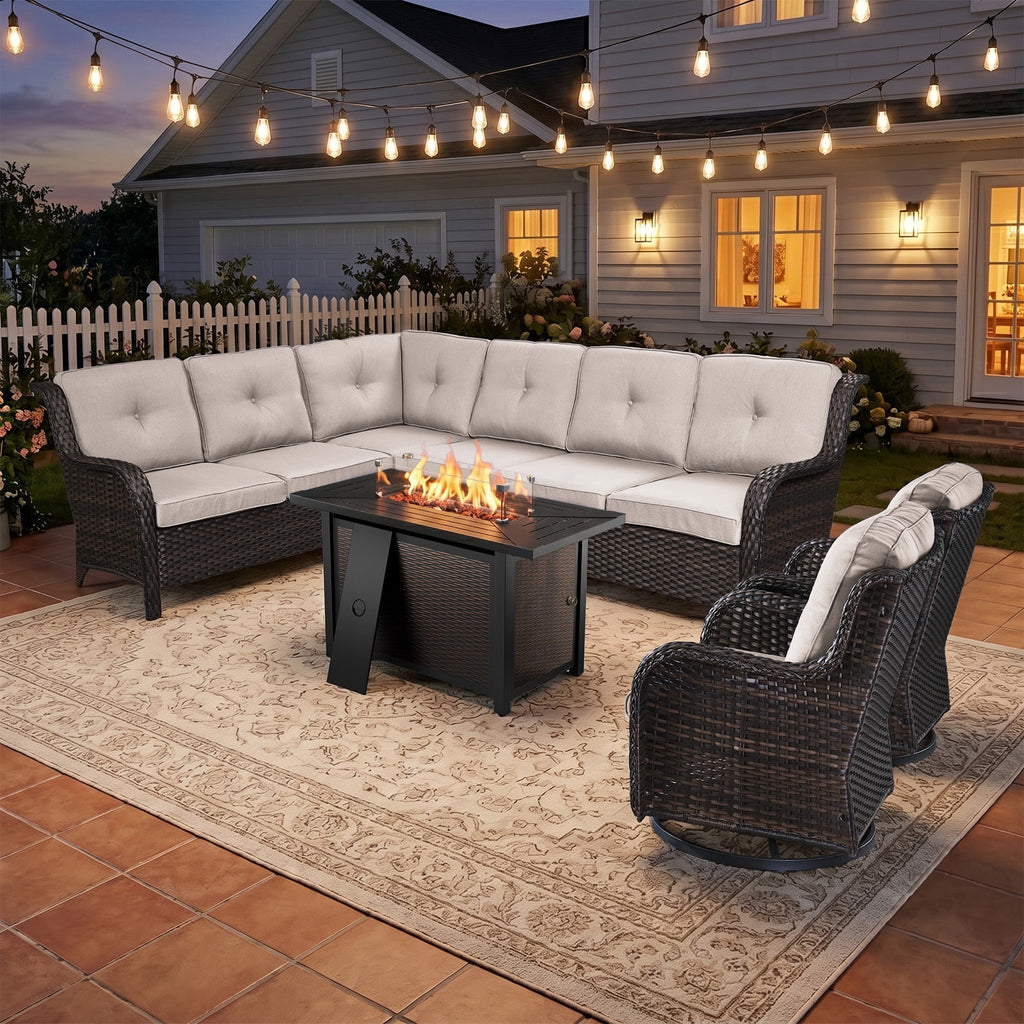 Bellefurn Outdoor Patio Furniture Set,Wicker Sectional Sofa Set with Coffee Table, L-Shaped All Weather Rattan Conversation Set for Backyard,Porch,Deck and Garden