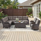 Bellefurn Outdoor Patio Furniture Set,Wicker Sectional Sofa Set with Coffee Table, L-Shaped All Weather Rattan Conversation Set for Backyard,Porch,Deck and Garden