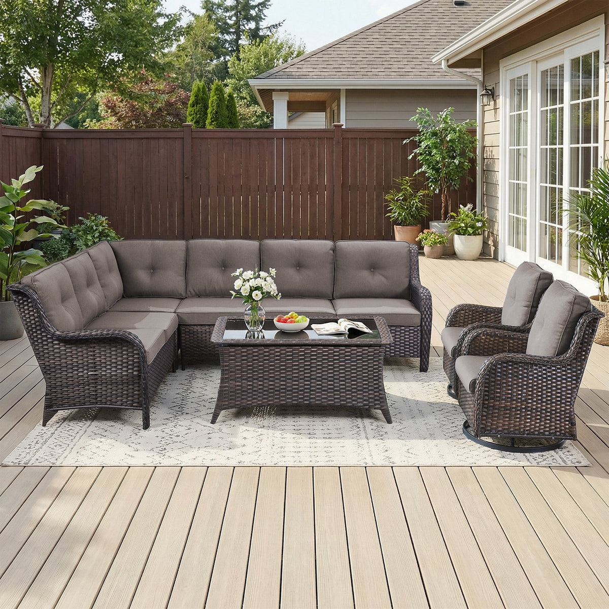 Bellefurn Outdoor Patio Furniture Set,Wicker Sectional Sofa Set with Coffee Table, L-Shaped All Weather Rattan Conversation Set for Backyard,Porch,Deck and Garden