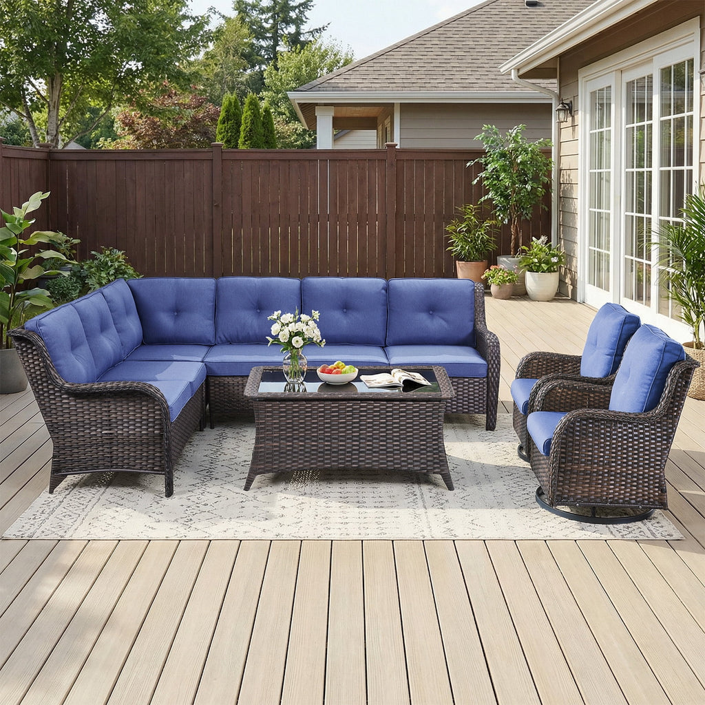 Bellefurn Outdoor Patio Furniture Set,Wicker Sectional Sofa Set with Coffee Table, L-Shaped All Weather Rattan Conversation Set for Backyard,Porch,Deck and Garden
