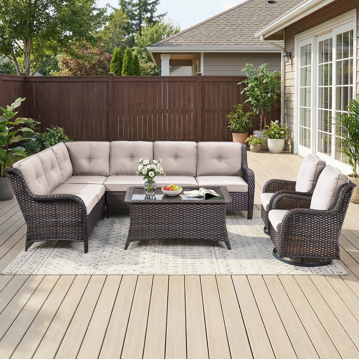 Bellefurn Outdoor Patio Furniture Set,Wicker Sectional Sofa Set with Coffee Table, L-Shaped All Weather Rattan Conversation Set for Backyard,Porch,Deck and Garden