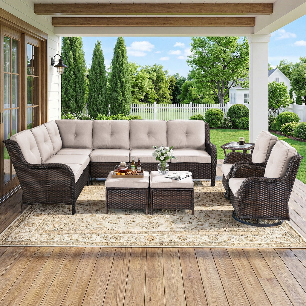 Bellefurn Outdoor Patio Furniture Set,Wicker Sectional Sofa Set with Coffee Table, L-Shaped All Weather Rattan Conversation Set for Backyard,Porch,Deck and Garden