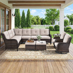 Bellefurn Outdoor Patio Furniture Set,Wicker Sectional Sofa Set with Coffee Table, L-Shaped All Weather Rattan Conversation Set for Backyard,Porch,Deck and Garden