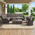 Bellefurn Outdoor Patio Furniture Set,Wicker Sectional Sofa Set with Coffee Table, L-Shaped All Weather Rattan Conversation Set for Backyard,Porch,Deck and Garden