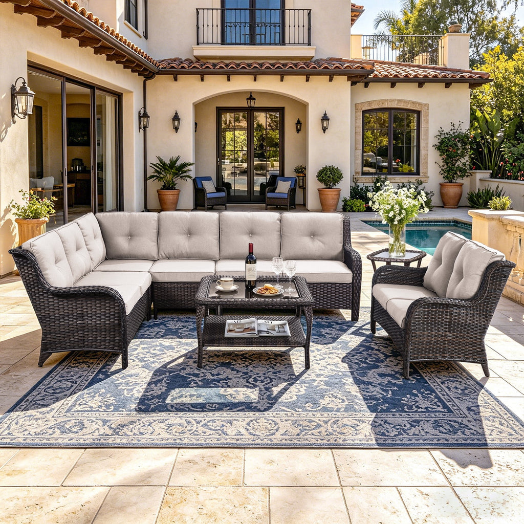 Bellefurn Outdoor Patio Furniture Set,Wicker Sectional Sofa Set with Coffee Table, L-Shaped All Weather Rattan Conversation Set for Backyard,Porch,Deck and Garden