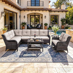 Bellefurn Outdoor Patio Furniture Set,Wicker Sectional Sofa Set with Coffee Table, L-Shaped All Weather Rattan Conversation Set for Backyard,Porch,Deck and Garden