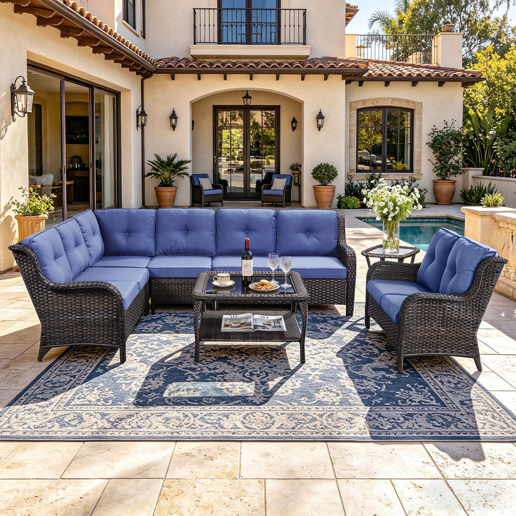 Bellefurn Outdoor Patio Furniture Set,Wicker Sectional Sofa Set with Coffee Table, L-Shaped All Weather Rattan Conversation Set for Backyard,Porch,Deck and Garden