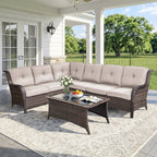 Bellefurn Outdoor Patio Furniture Set,Wicker Sectional Sofa Set with Coffee Table, L-Shaped All Weather Rattan Conversation Set for Backyard,Porch,Deck and Garden