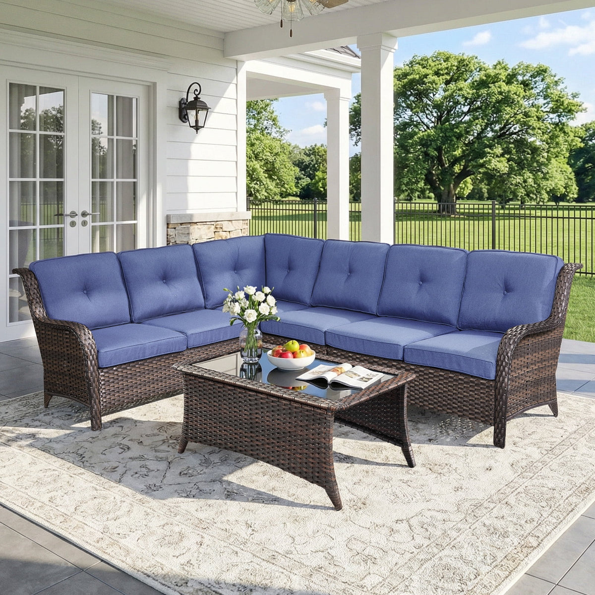 Bellefurn Outdoor Patio Furniture Set,Wicker Sectional Sofa Set with Coffee Table, L-Shaped All Weather Rattan Conversation Set for Backyard,Porch,Deck and Garden