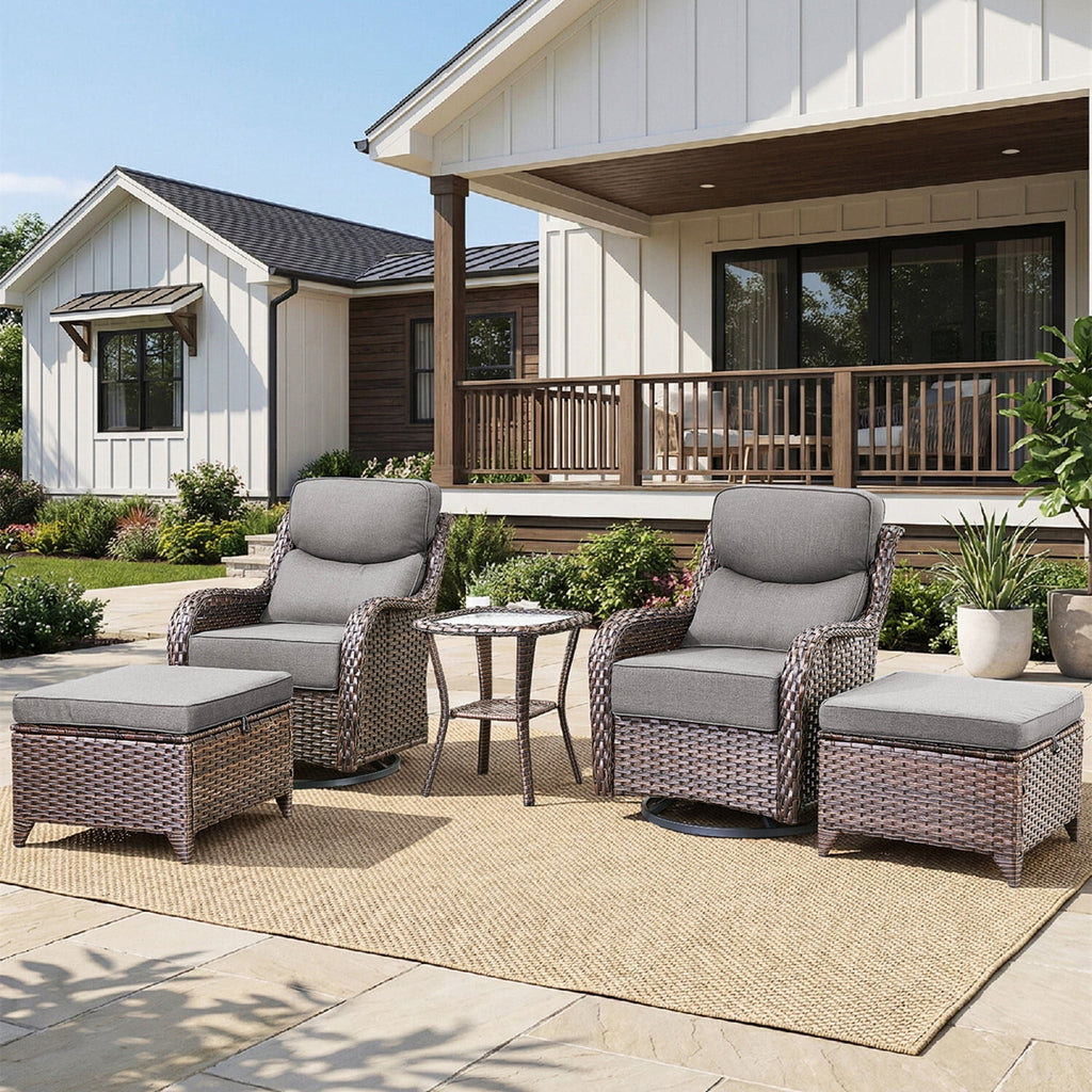 Bellefurn Outdoor Swivel Recliner Chairs with Side Table,Patio Wicker Recliner Chairs Outdoor Lounge Chairs with Thickness Cushions,Adjustable Angle,Reclining Lounge Chair for Outdoor,Pool,Garden