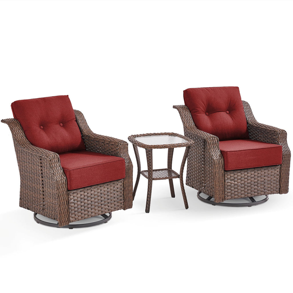 Bellefurn Luxury 6 Pieces Outdoor Patio Furniture Set with Swivel Rocker Chairs 6-inch Extra Thick Cushions,Sofa Coffee Table,Wicker Conversation Sets for Porch Deck Backyard Poolside