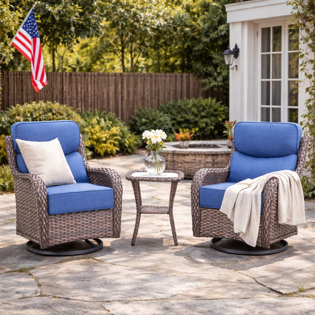 Bellefurn Outdoor Swivel Rocker Patio Chairs with 6" Thick Cushions,Patio Swivel Chairs Set of 2 Wicker Patio Chairs Patio Furniture Set for Porch Balcony Garden Deck Yard