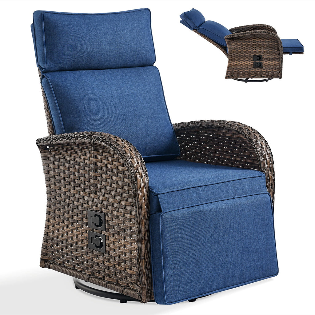 Bellefurn Outdoor Swivel Recliner Chairs Set of 2,Patio Wicker Recliner Chairs Outdoor Lounge Chairs with Thickness Cushions,Adjustable Angle,Reclining Lounge Chair for Outdoor,Pool,Garden