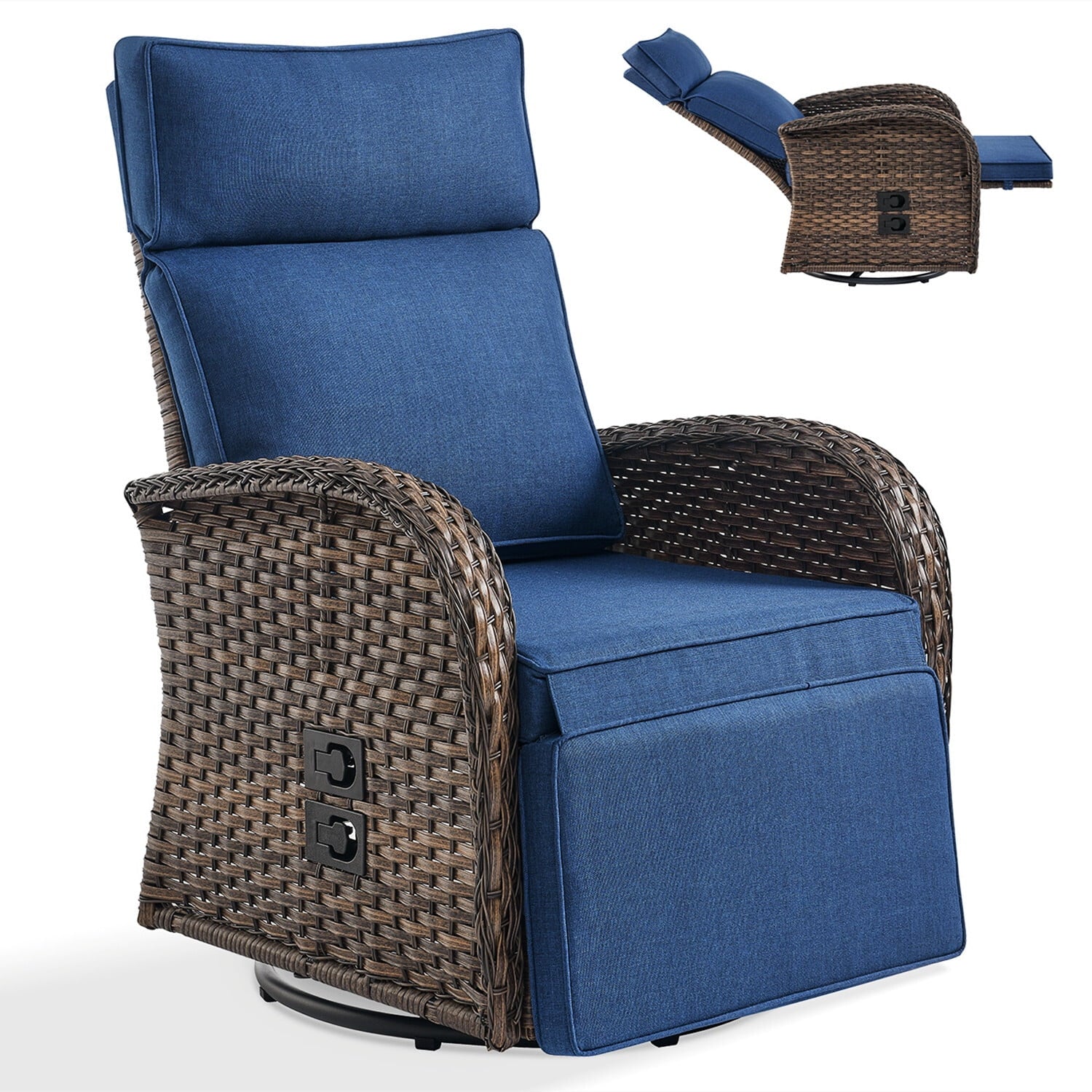 Bellefurn Outdoor Swivel Recliner Chairs Set of 2,Patio Wicker Recliner Chairs Outdoor Lounge Chairs with Thickness Cushions,Adjustable Angle,Reclining Lounge Chair for Outdoor,Pool,Garden