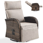 Bellefurn Outdoor Swivel Recliner Chairs,Patio Wicker Recliner Chairs Outdoor Lounge Chairs with Thickness Cushions,Adjustable Angle,Reclining Lounge Chair for Outdoor,Pool,Garden